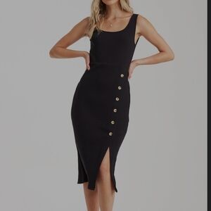 Billabong Black Button-Down Tank Midi Dress Split Bodycon